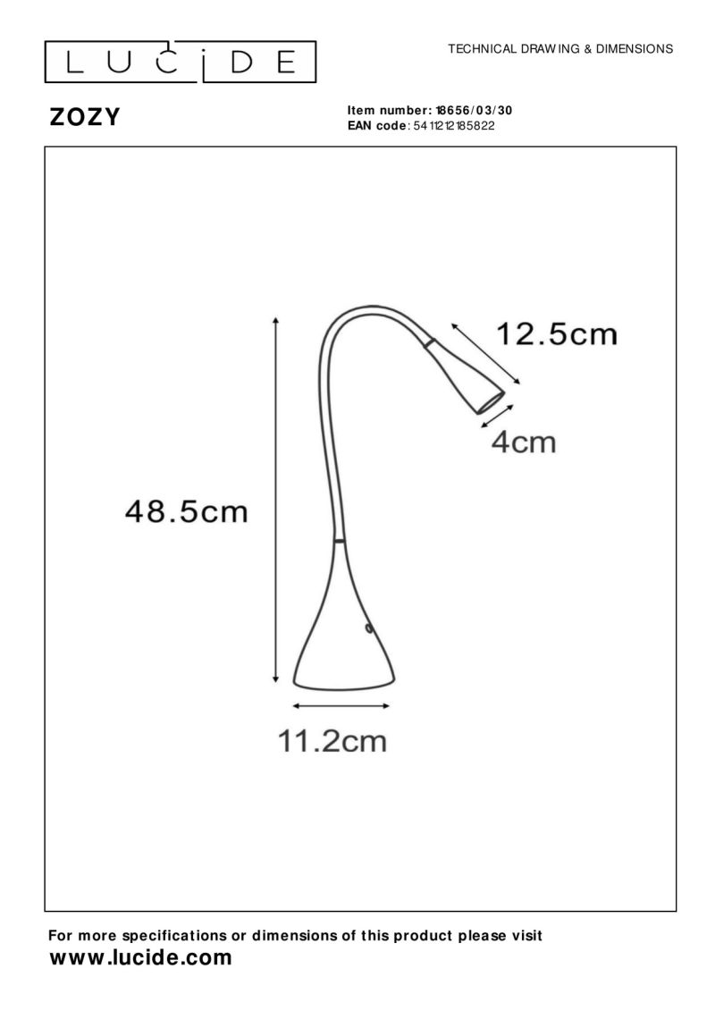 Lucide ZOZY - Stolná lampa - LED Dim. - 1x4W 3000K - 3 StepDim - Čierny